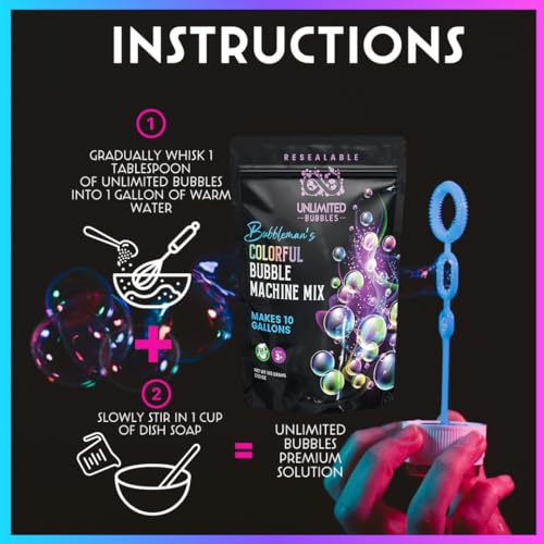 Colorful Bubble Machine Mix Pouch. Makes 10 Gallons