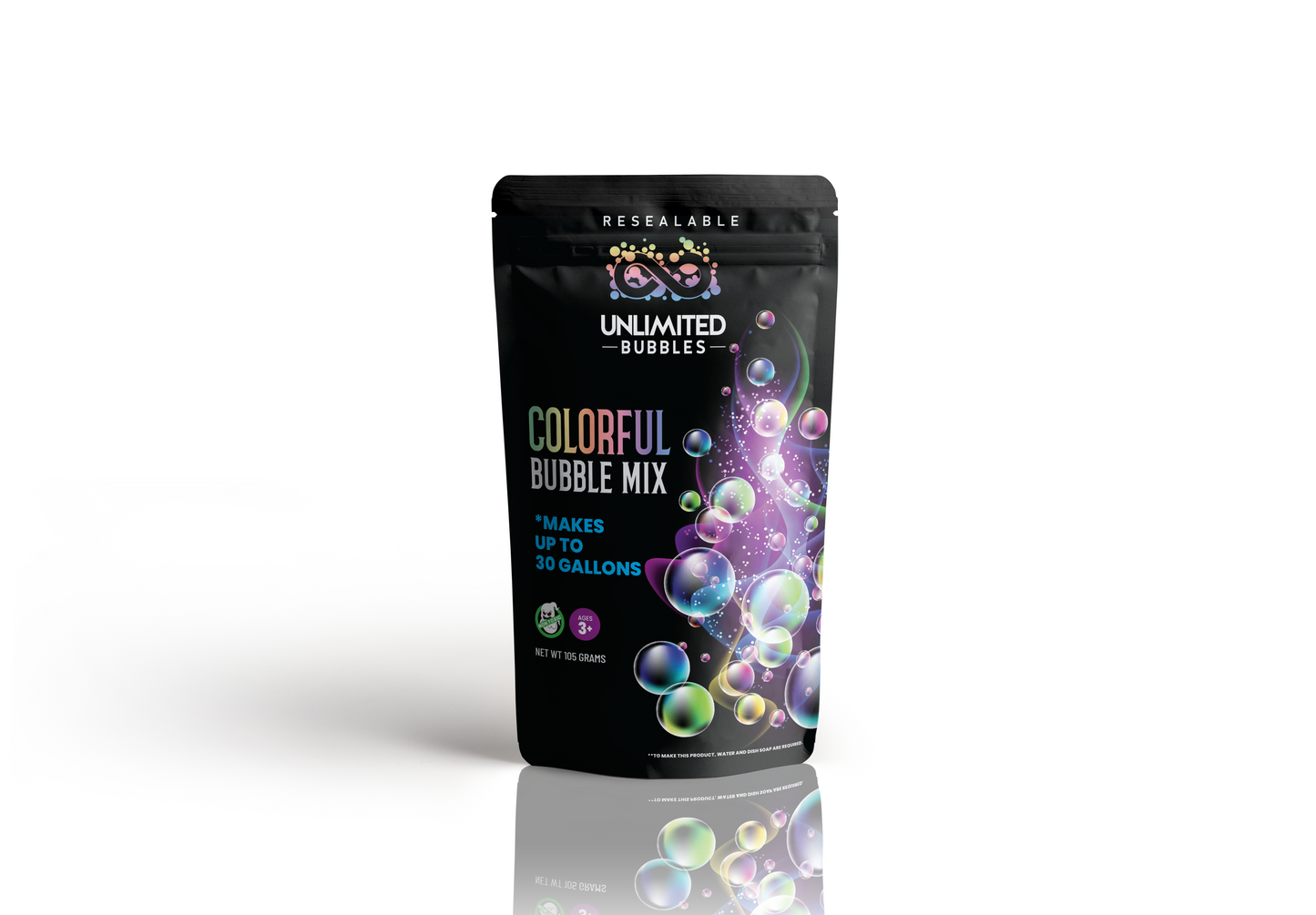 Colorful Bubble Mix Pouch. Makes up to 30 Gallons
